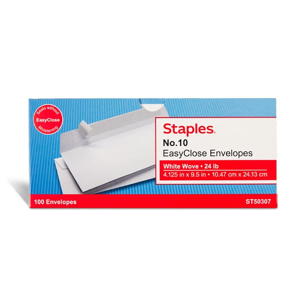 Only $5.99 for Staples® #10 EasyClose envelopes, 100/pk.