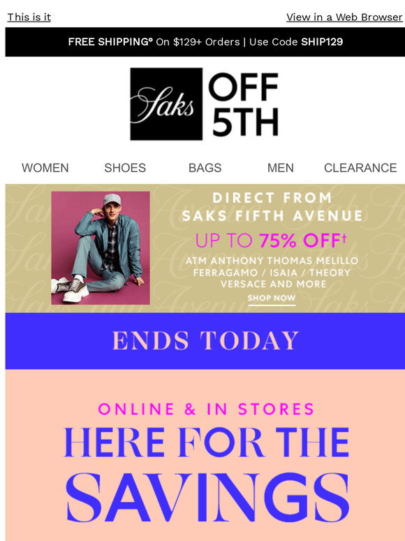 Get 25% off designer finds during the Saks Fifth Avenue sale