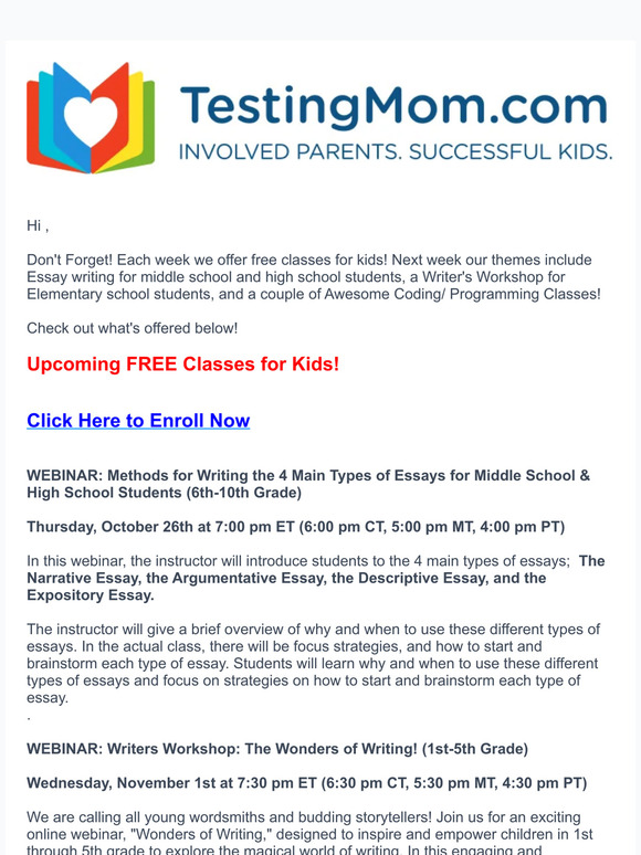 Free Kids' Classes Writing & Coding