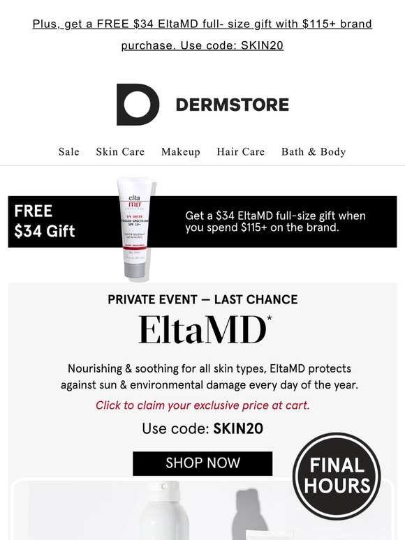 Few hours left to claim your EltaMD exclusive offer