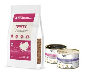 Dr.Huggy supreme dog nutrition indyk z kaczką i batatami, 2kg + 2 x Dolina Noteci GRATIS - bezzbożo
