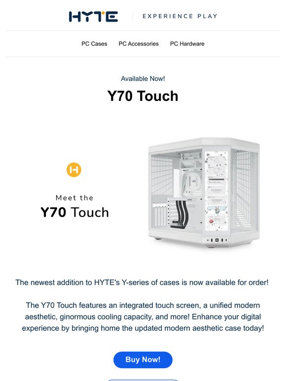 HYTE Releases the Latest Addition to its Y-Series of Cases, the New Y70  Touch