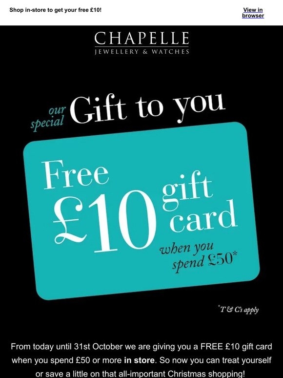 Free £10 Gift Card when you spend £50 🙌