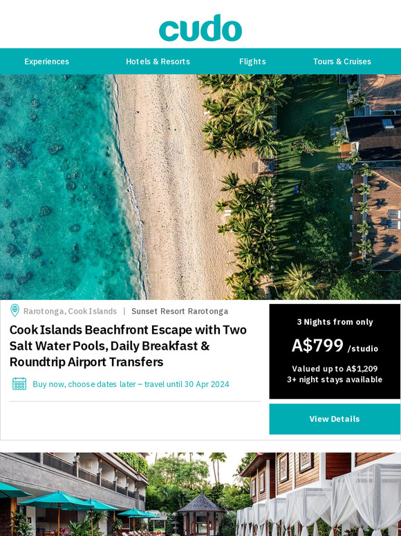 We have your next holiday right here! Choose from Cook Islands, Bali, Thailand & Brisbane