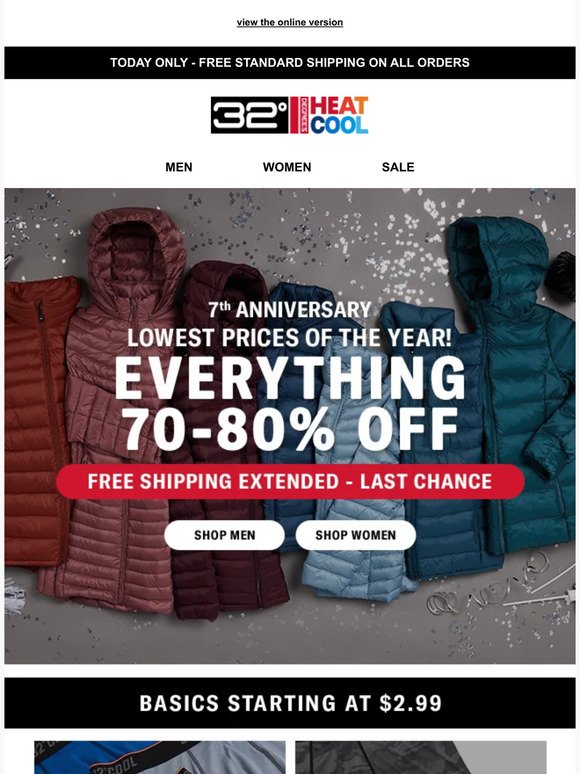 32 DEGREES - FREE SHIPPING SITEWIDE + UP TO 85% OFF WINTER