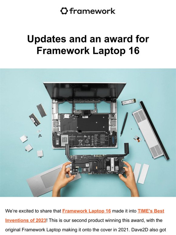 Updates and an award for Framework Laptop 16