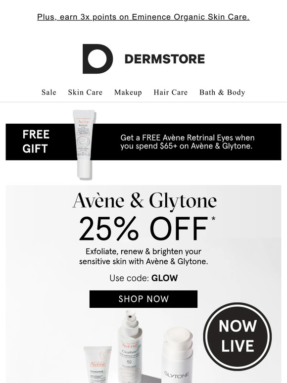 25% off glow-giving formulas from Avène & Glytone
