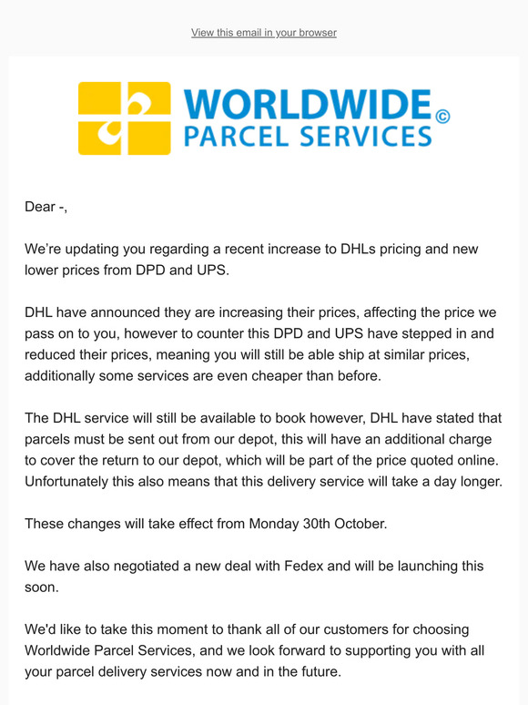 DHL Operations Update
