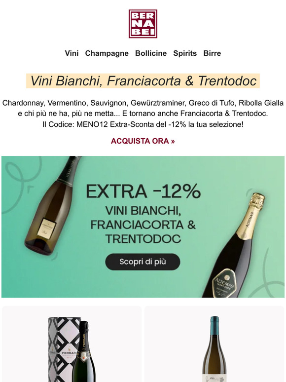 EXTRA -12% su TUTTI i Bianchi, 🍾 Franciacorta & Trentodoc