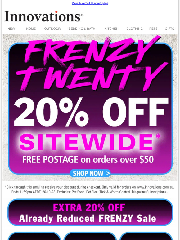 Expires Tomorrow — Frenzy Twenty Sitewide* Sale!