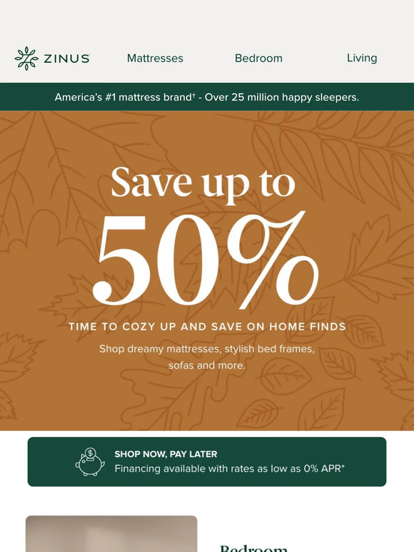 Zinus 🍁 Save up to 50 with our Fall Clearance Event Milled