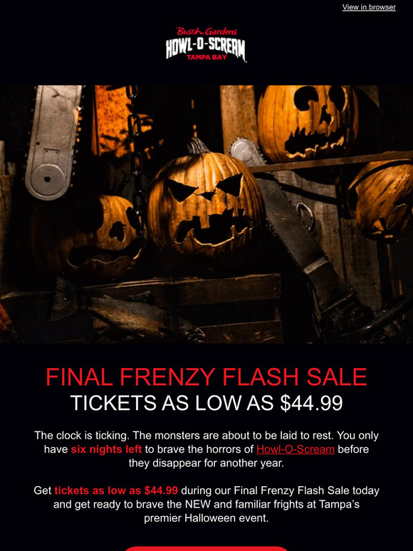 SeaWorld Parks: Final Frenzy Flash Sale: Howl-O-Scream Tickets as Low ...