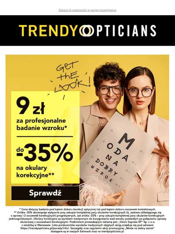 Aż do -35% rabatu na okulary korekcyjne w Trendy Opticians?