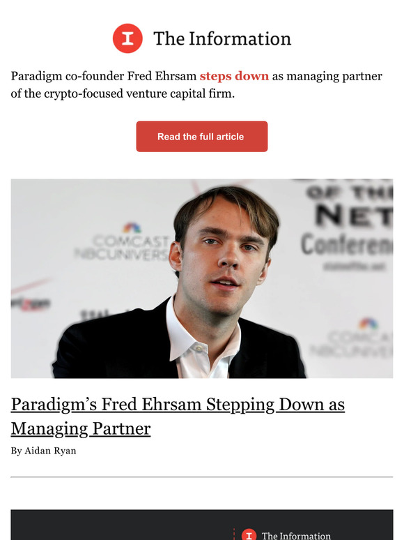 The Information: Paradigm’s Fred Ehrsam Stepping Down as Managing