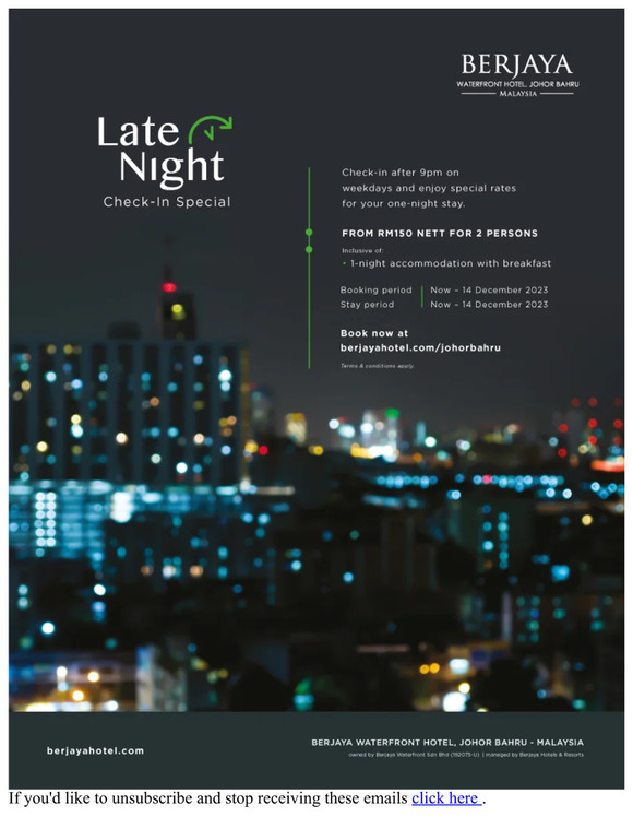 Enjoy special rate with Late Night Check-in offer!
