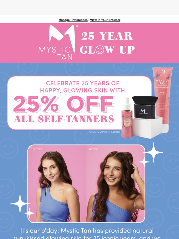 25% Off ALL Self-Tanners For Mystic Tan's 25th BDAY✨💕🎂