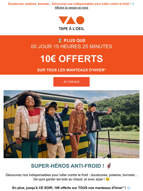 DERNIER JOUR ⏰ 10€ offerts sur TOUS les manteaux d'hiver* !