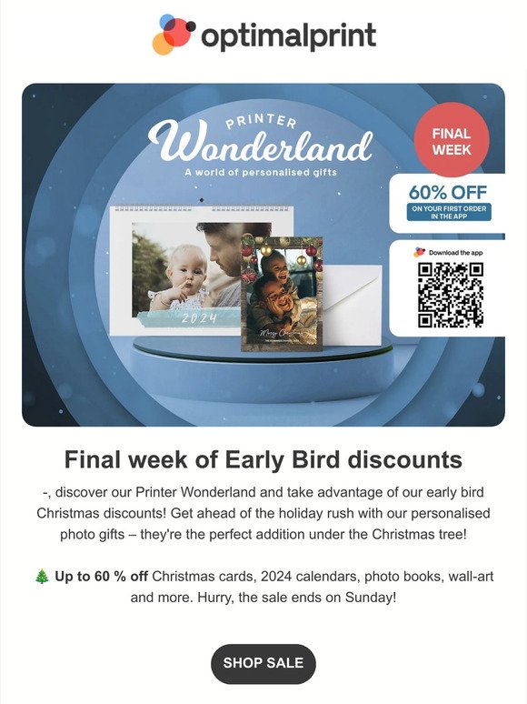 🎁 FINAL WEEK for up to 60 % off calendars, Christmas cards & more ⌛ Early Bird Sale!