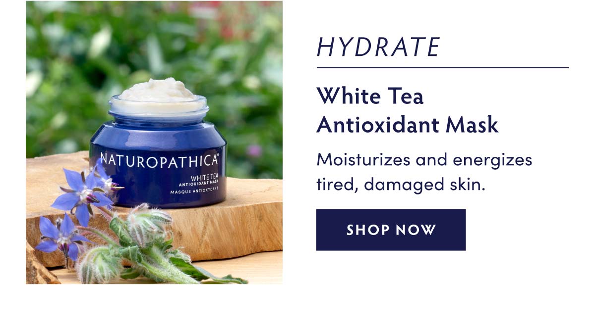 HYDRATE White Tea Antioxidant Mask moisturizes and energizes tired, damaged skin.