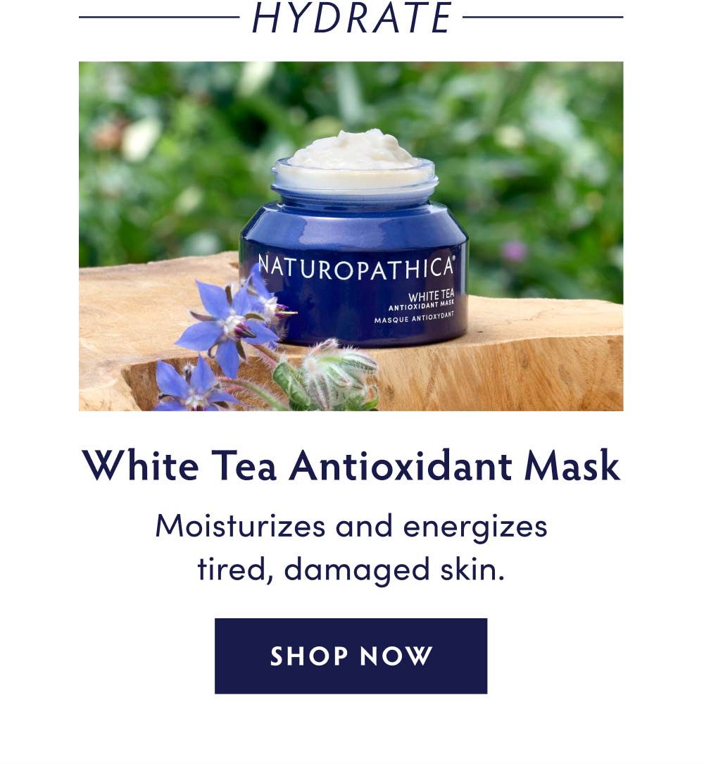 HYDRATE White Tea Antioxidant Mask moisturizes and energizes tired, damaged skin.
