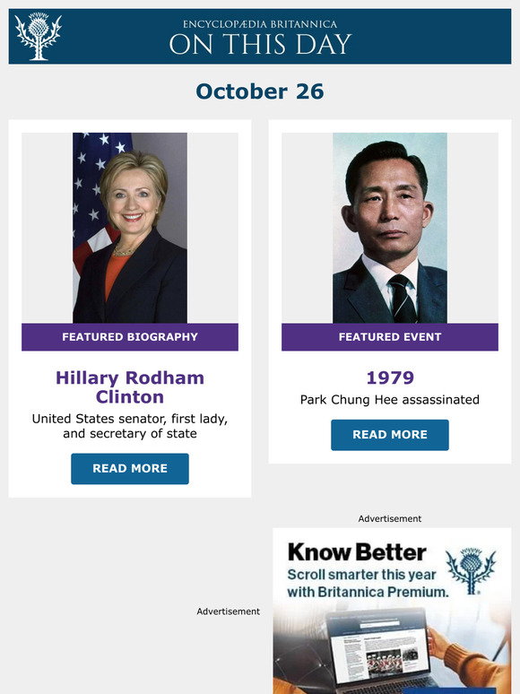Brittanica: Park Chung Hee assassinated, Hillary Rodham Clinton is ...