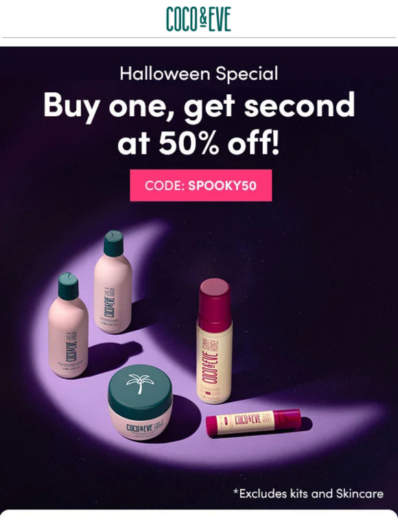 Your Halloween treat: Buy 1, get 2nd item at 50% off!