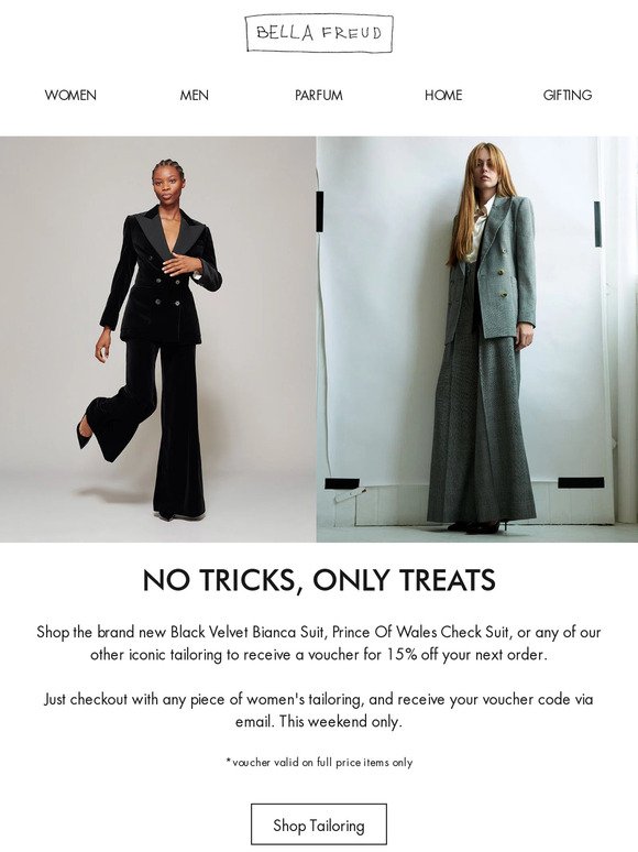 Shop tailoring this weekend, get 15% off your next order