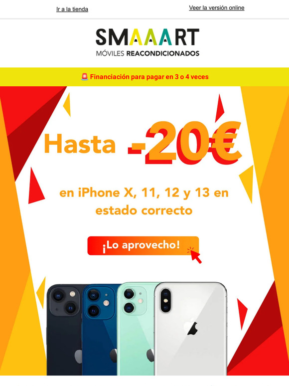 ⚡¿Quieres un iPhone? ¡Hasta -20 € en iPhone X, 11, 12 y 13 en estado correcto!