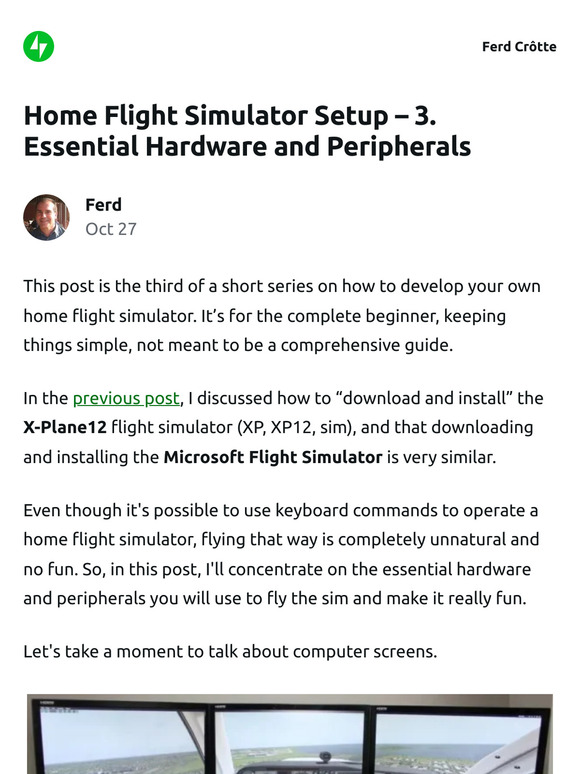[New post] Home Flight Simulator Setup – 3. Essential Hardware and Peripherals