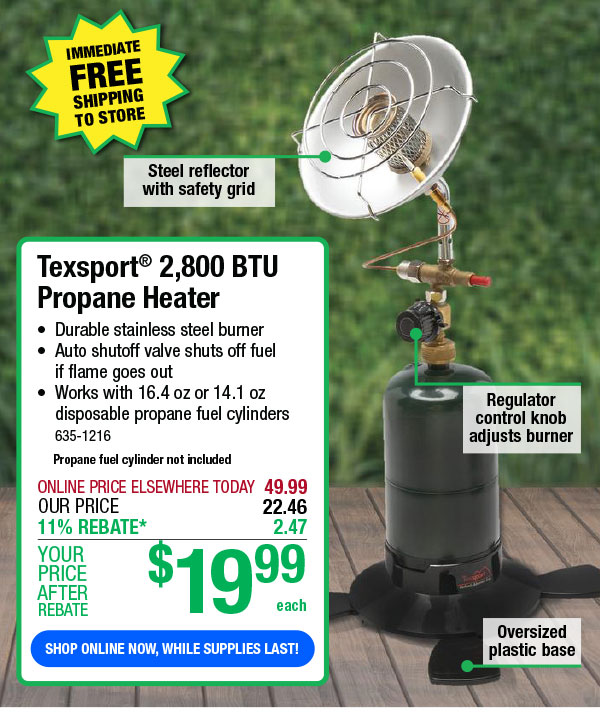 Menards Texsport® 2,800 BTU Propane Heater ONLY 19.99! Milled
