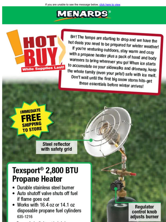 Menards Texsport® 2,800 BTU Propane Heater ONLY 19.99! Milled