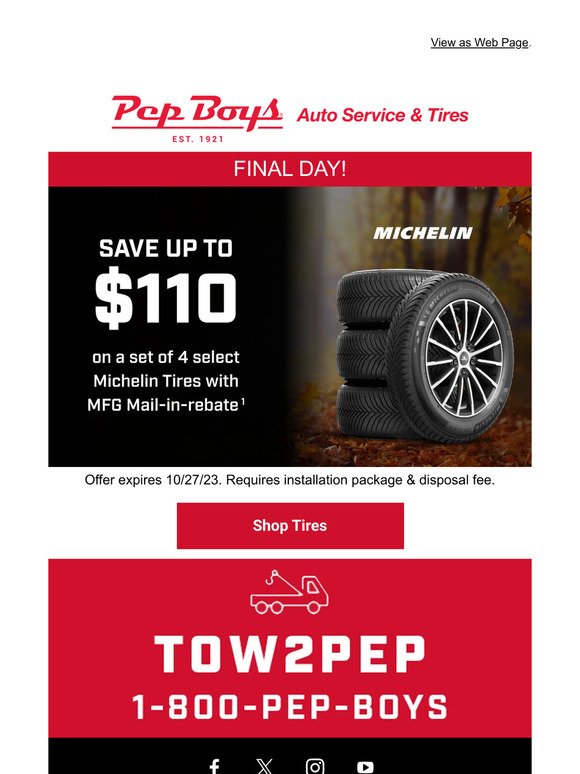 FINAL HOURS: $110 off Michelin Tires 🛞