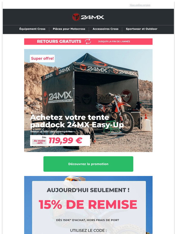 24MX FR: 💥 L'OFFRE DE L'ANNEE ! Tente paddock 24MX dès 59,99 € (-65%)!!  Avec les cloisons 79,99 € (-65%)!