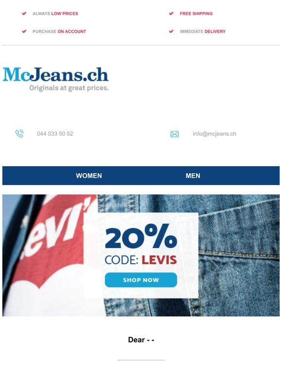 Only for a short time! 👖 20% off LEVI'S – McJeans.ch – free shipping