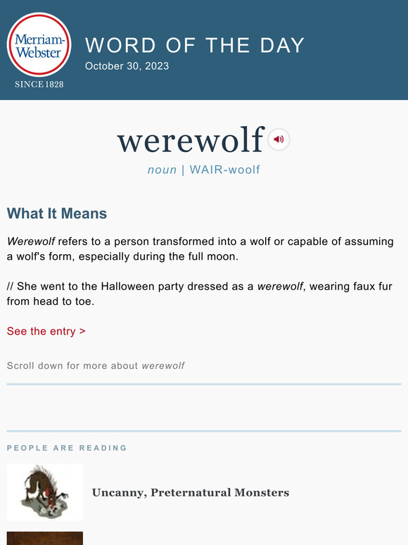 MerriamWebster Werewolf plus, Uncanny, Preternatural Monsters Milled