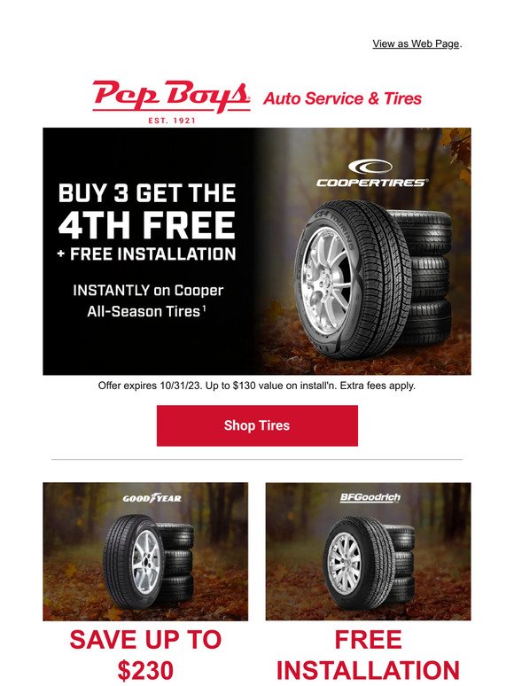 ENDING SOON: 4th Tire FREE + Free Installation