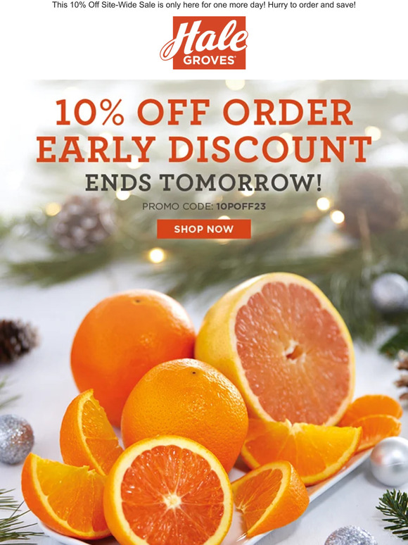 🎄 Time is Almost Up - Your 10% Off Order Early Discount Expires TOMORROW! 🍊