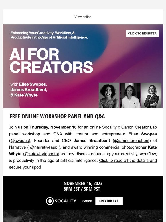 Ready to unlock the power of AI in your creative journey? Join us virtually on November 16th!