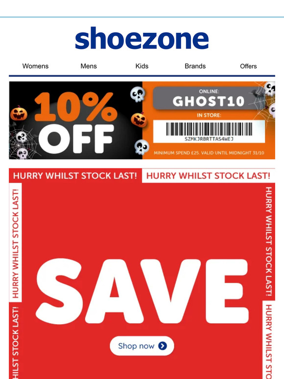 Shoe Zone Hurry, SAVE on styles in your size whilst stocks last! Milled