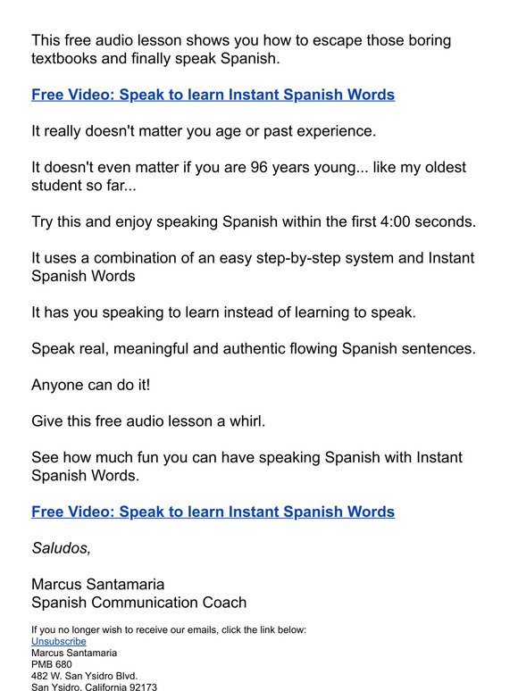 Free Video: Speak to learn Instant Spanish Words