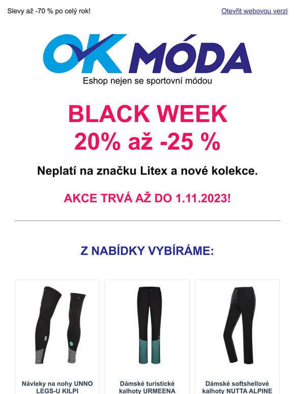 Black Week na OK-Moda: sleva 20% až 25% na Vše