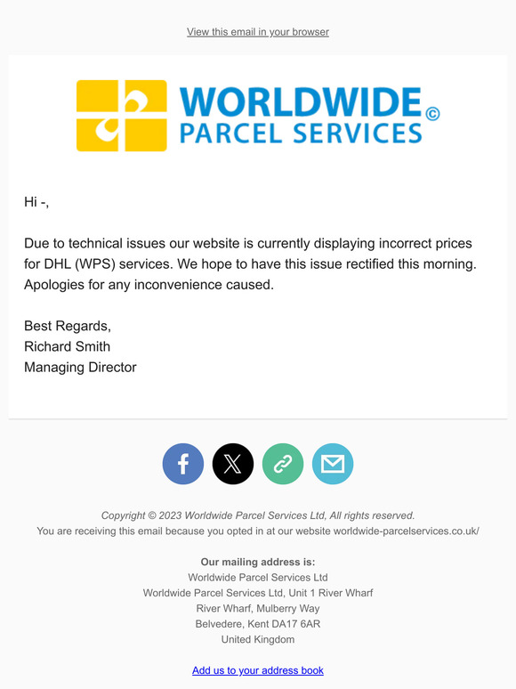 Important Update - DHL (WPS) Services