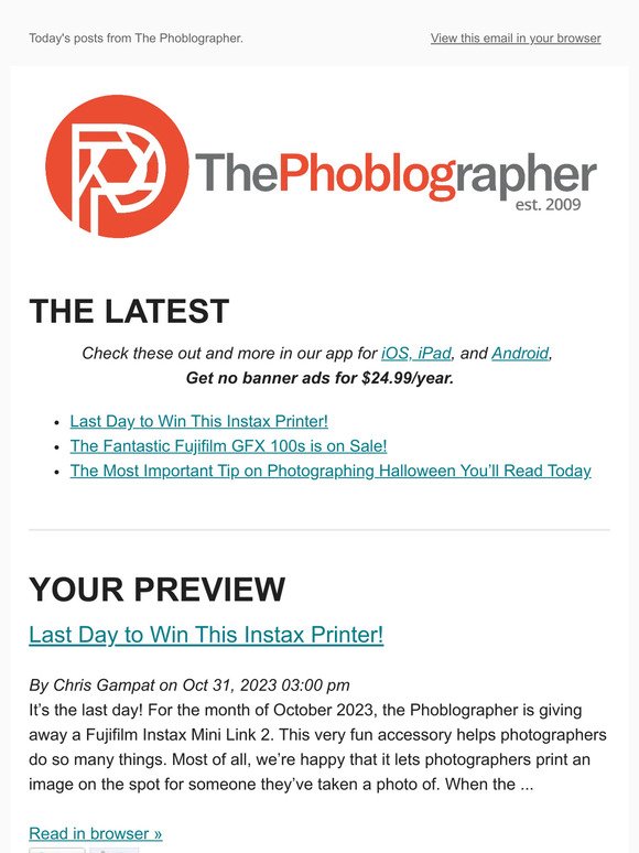 The Daily Phoblographer for 10/31/2023