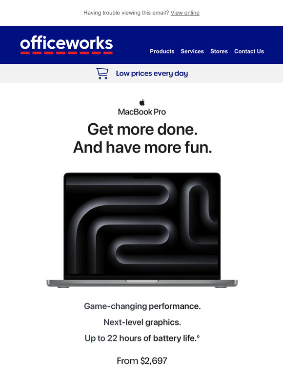 Officeworks Order now New MacBook Pro with M3 chip from 2,697 Milled