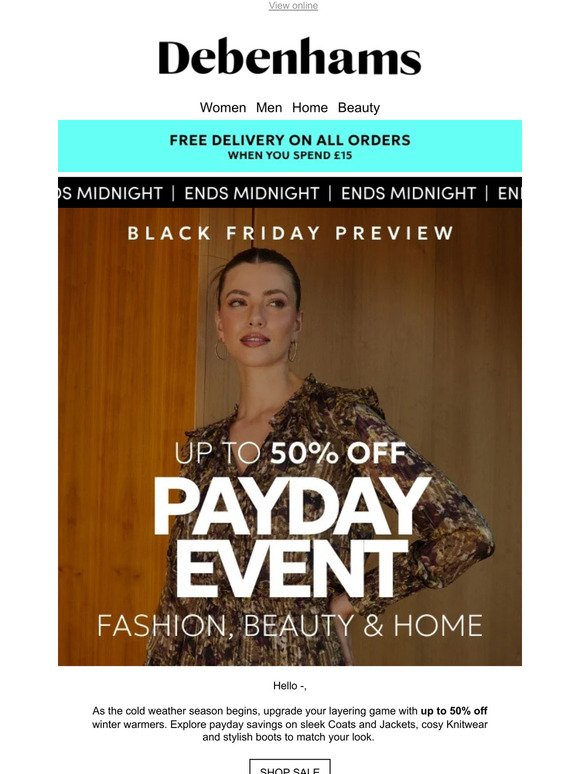 ENDS MIDNIGHT: Up to 50% off payday event — + FREE delivery
