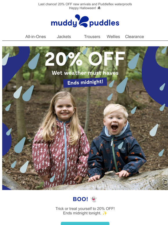 20% OFF wet weather must haves ends midnight! 🎃