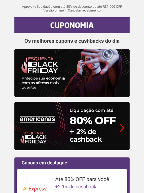 Black Friday: Americanas tem ofertas com até 80% de desconto e 50% de  cashback