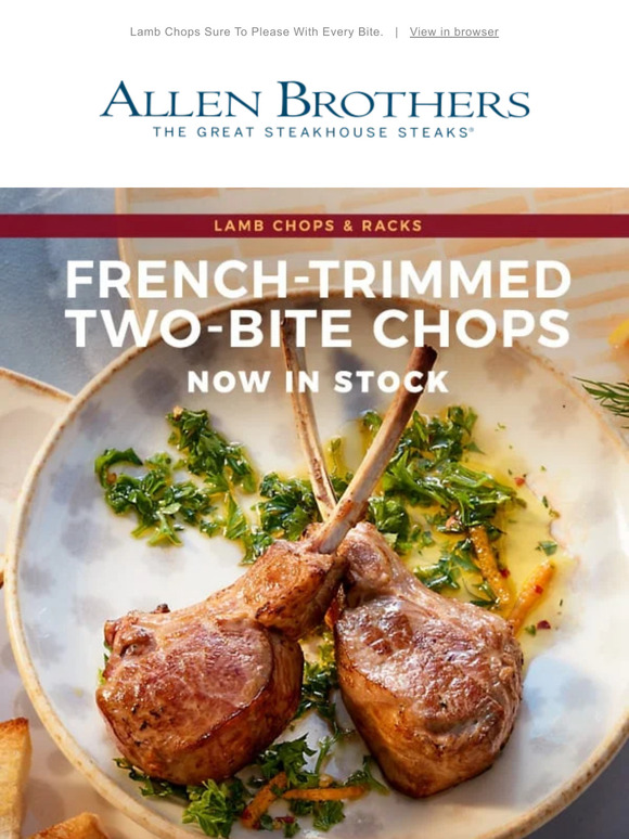 Allen Brothers Steaks Customer Favorite Lollipop Lamb Chops in Stock
