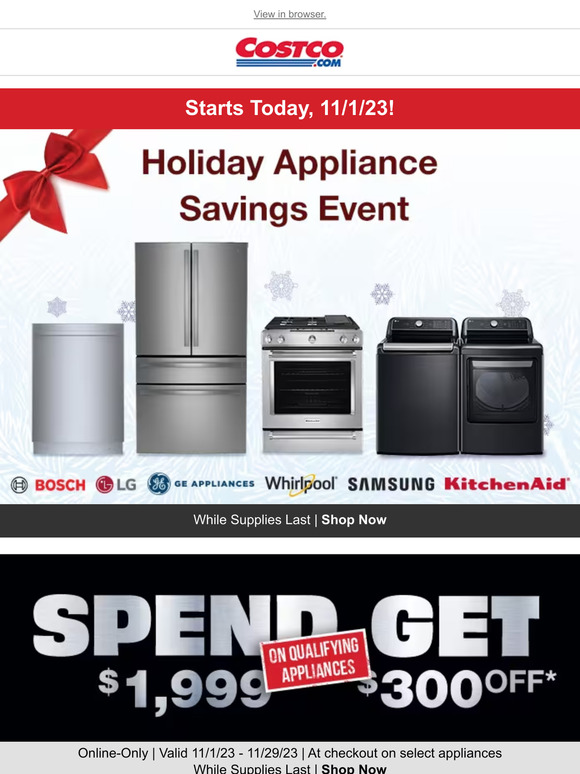 Costco THE Holiday Appliance Savings Event, Starts Now! Milled