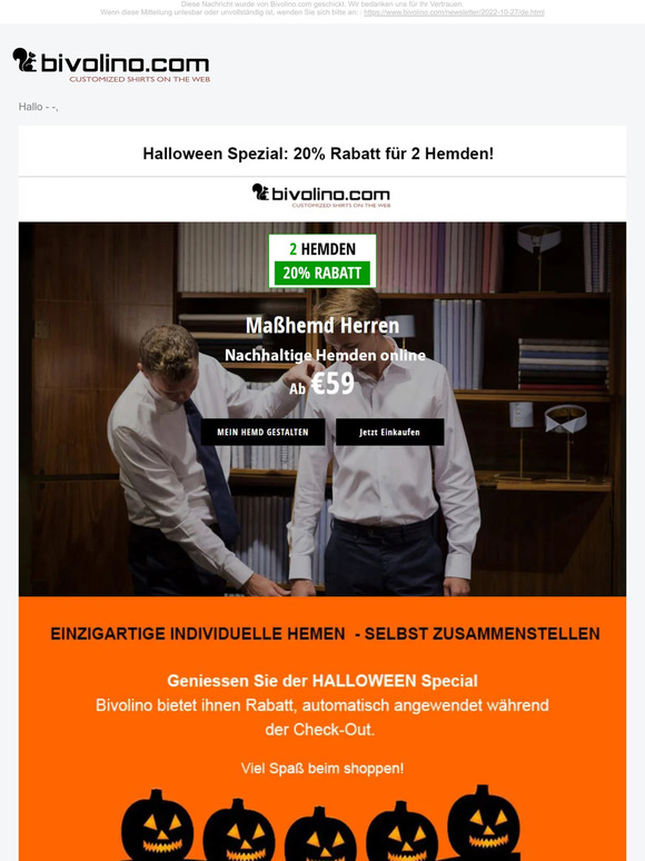 letzter Aufruf : Halloween Spezial: 20% Rabatt für 2 Hemden!